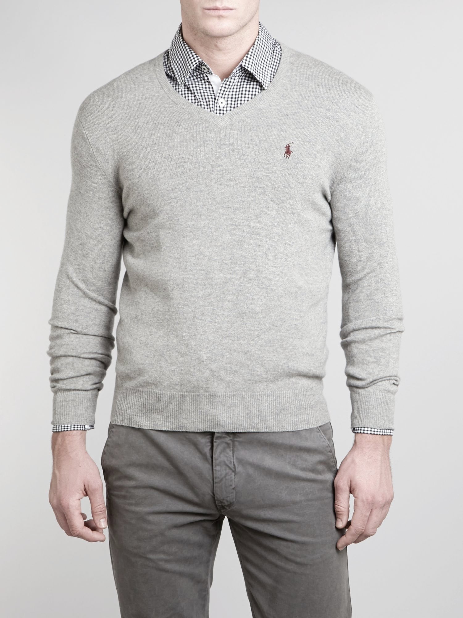 grey ralph lauren v neck sweater